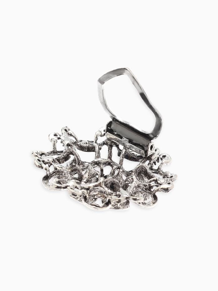 Зажим для платка «Цветок астры», белый в чернёном серебре