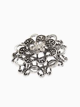 Зажим для платка «Цветок астры», белый в чернёном серебре