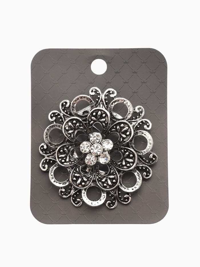 Зажим для платка «Цветок астры», белый в чернёном серебре