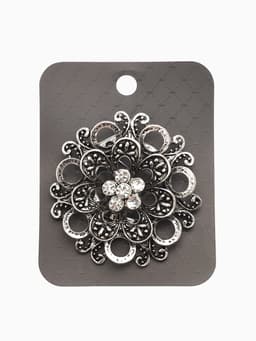 Зажим для платка «Цветок астры», белый в чернёном серебре