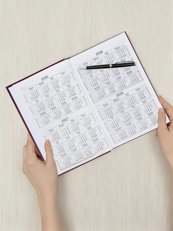 Ежедневник датированный Calligrata, А5, 2026, твёрдая обложка из бумвинила, 168 листов, бордовый