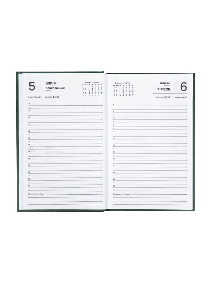 Ежедневник датированный Calligrata, А5, 2026, твёрдая обложка из бумвинила, 168 листов, тёмно-зелёный