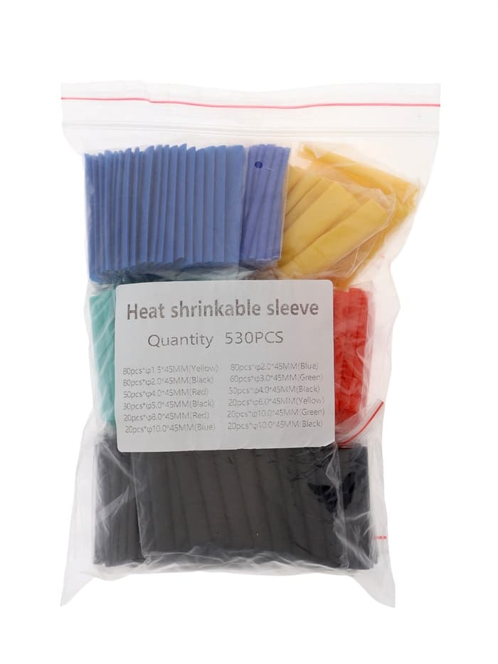 Термоусаживаемая трубка, 1.5/2/3/4/5/6/8/10 мм, набор 530 штук, длина 45 мм