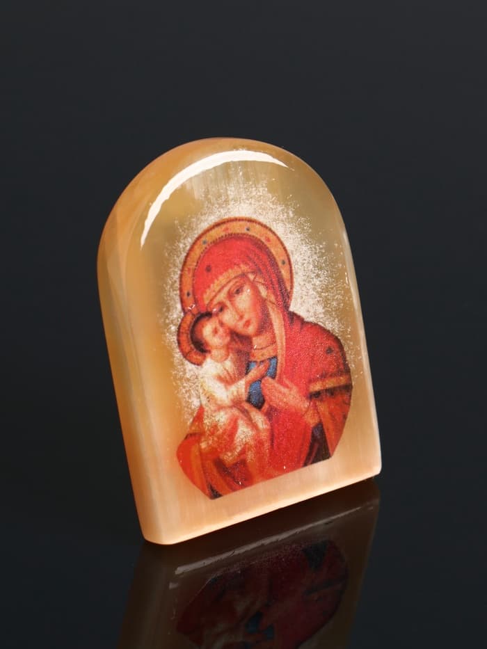 Владимирская икона Божией Матери, настольная, 6×5 см, селенит