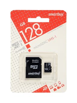 Карта памяти micro SDXC Smartbuy, 128 Гб, класс 10, UHS-1, с адаптером SD