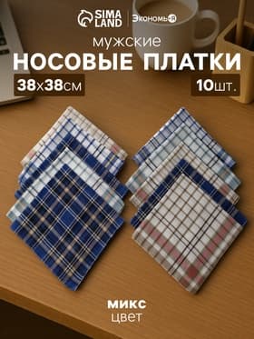 Платки носовые мужские «Экономь и Я. Квадрат», 38×38 см, набор 10 шт., рисунок МИКС