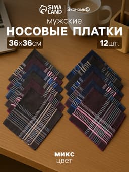 Платки носовые мужские «Экономь и Я. Элегантность», 36×36 см, набор 12 шт., рисунок МИКС