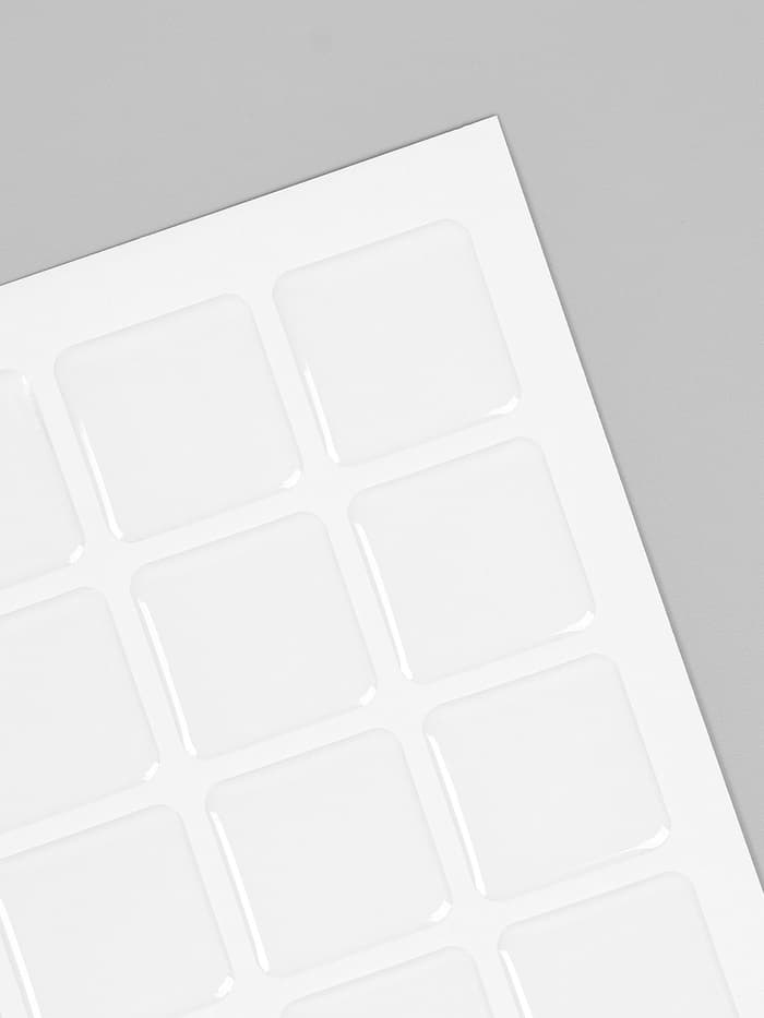 Стикеры эпоксидные прозрачные заготовки 3D 100 шт 2,5 x 2,5 см + самоклеящаяся бумага