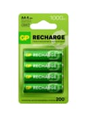 Аккумулятор GP, Ni-Mh, AA, HR6-2BL, 1.2 В, 1000 мАч, блистер, 4 шт.