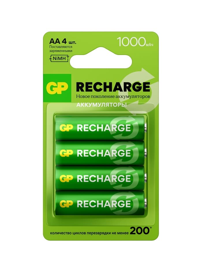 Аккумулятор GP, Ni-Mh, AA, HR6-2BL, 1.2 В, 1000 мАч, блистер, 4 шт.