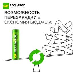 Аккумулятор GP, Ni-Mh, AA, HR6-2BL, 1.2 В, 1000 мАч, блистер, 4 шт.