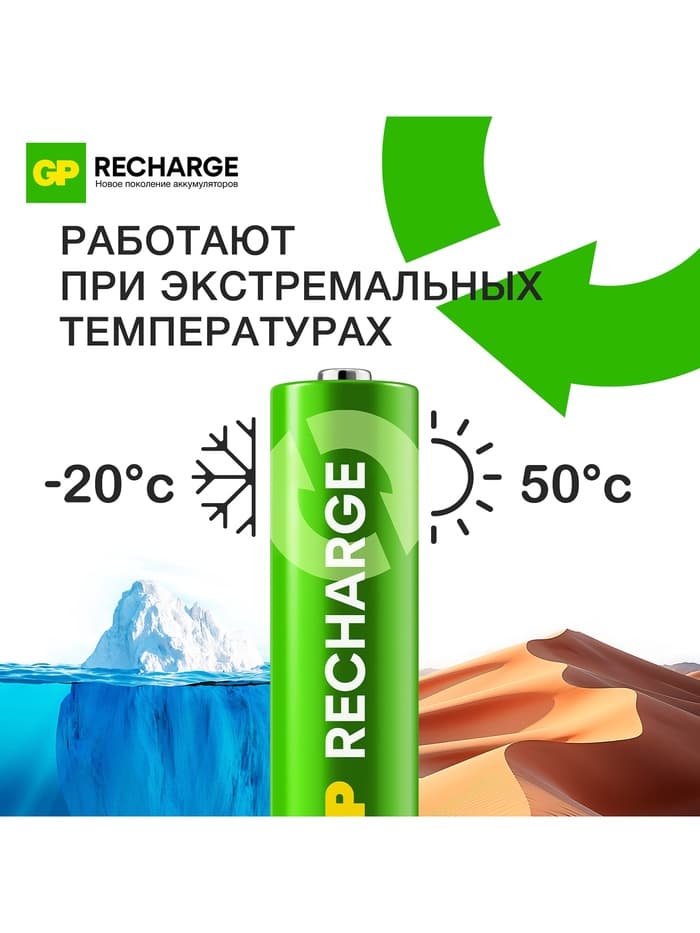Аккумулятор GP, Ni-Mh, AA, HR6-2BL, 1.2 В, 1000 мАч, блистер, 4 шт.