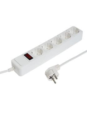 Сетевой фильтр СТАРТ, 5 розеток, 1.5 м, 10 А, ПВС 3×0.75 мм2, с заземлением, с выключателем, IP20, белый