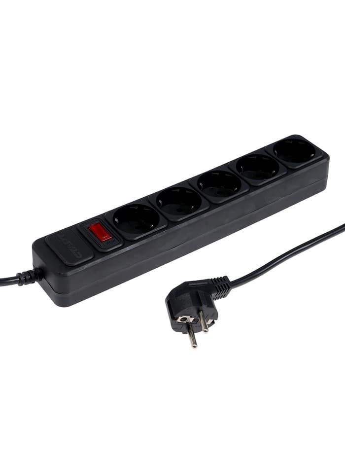 Сетевой фильтр СТАРТ, 5 розеток, 1.5 м, 10 А, ПВС 3×0.75 мм2, с заземлением, с выключателем, IP20, чёрный