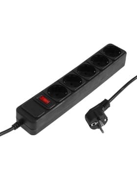 Сетевой фильтр СТАРТ, 5 розеток, 3 м, 10 А, ПВС 3×0.75 мм2, с заземлением, с выключателем, IP20, чёрный