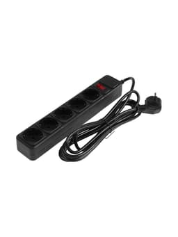 Сетевой фильтр СТАРТ, 5 розеток, 3 м, 10 А, ПВС 3×0.75 мм2, с заземлением, с выключателем, IP20, чёрный