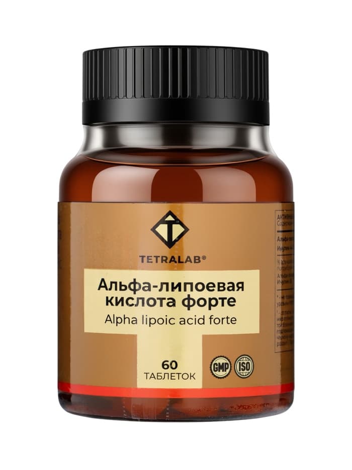 Альфа-липоевая кислота Форте TETRALAB, поддержка обмена веществ и антиоксидантная защита, 100  мг, 60 таблеток