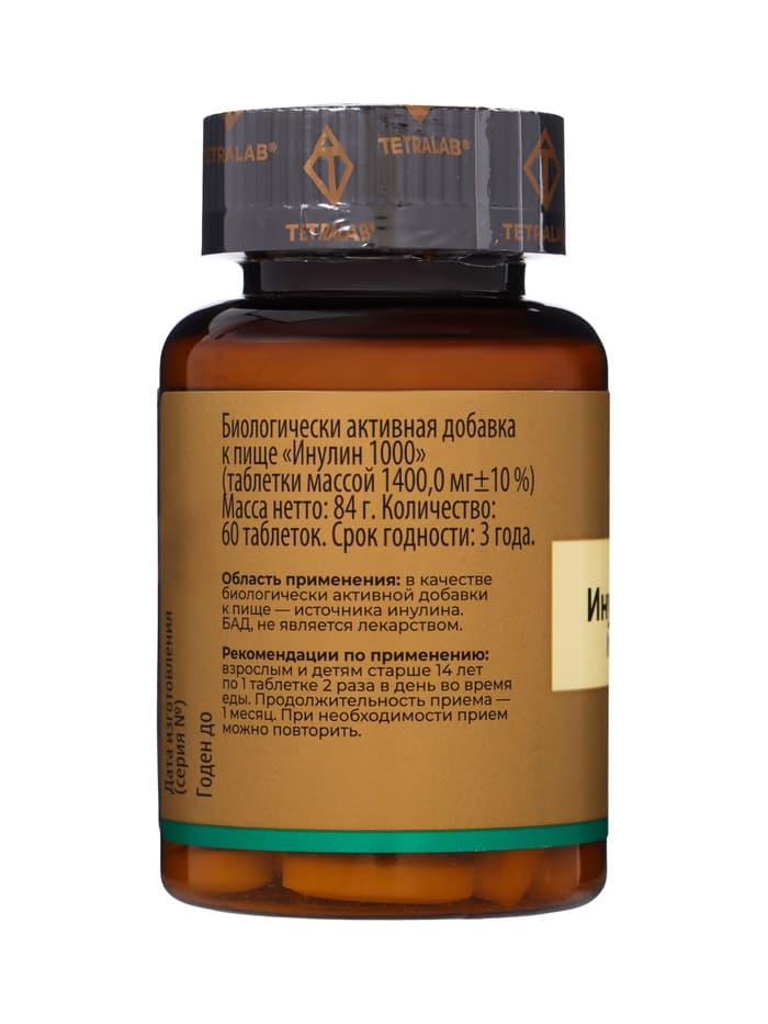 Пребиотик Инулин TETRALAB, улучшение работы кишечника и пищеварения, 1000 мг, 60 таблеток
