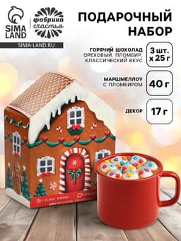 Подарочный набор «Пряничный домик», с горячим шоколадом 3 шт., маршмеллоу и декором