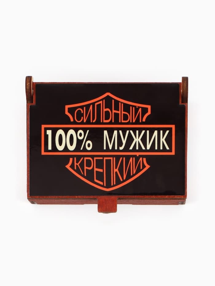 Коробка подарочная деревянная «100% мужик» 8.5×6×3.5 см