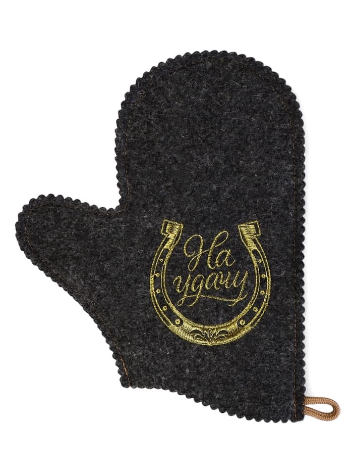 Рукавица для бани и сауны «На удачу», шерсть 50%, полиэфир 50%, тёмная