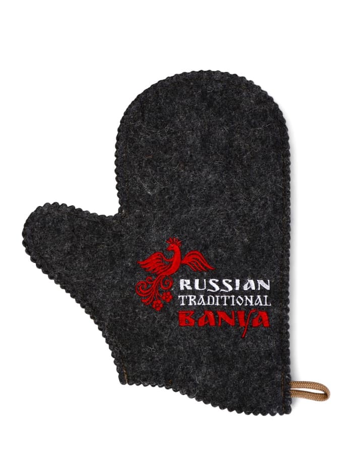 Рукавица для бани и сауны «Русские традиции», шерсть 50%, полиэфир 50%, серая