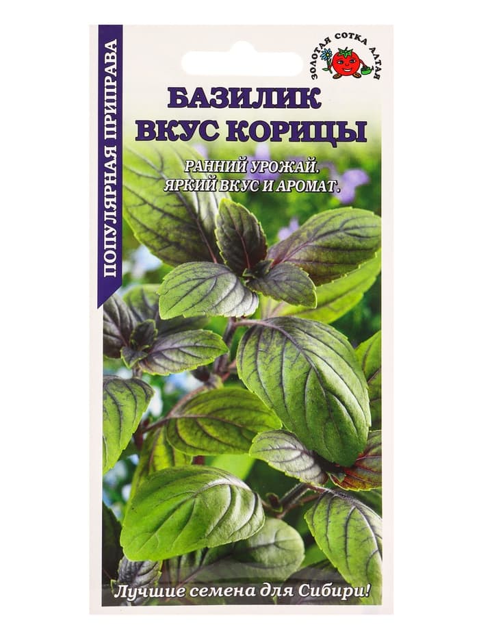 Семена Базилик «Вкус Корицы», 0.3 г, раннеспелый, зелёный с фиолетовыми прожилками, «Золотая Сотка Алтая»