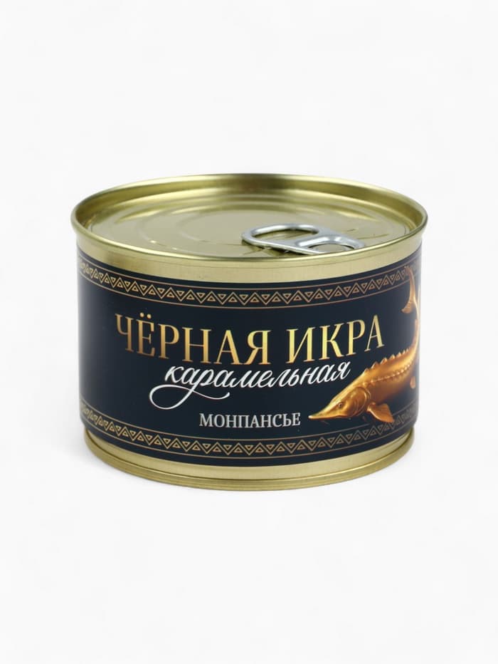Подарочный новогодний набор в железной банке «Черная икра» : чай 50 г, монпансье 100 г, варенье 30 г, открытка