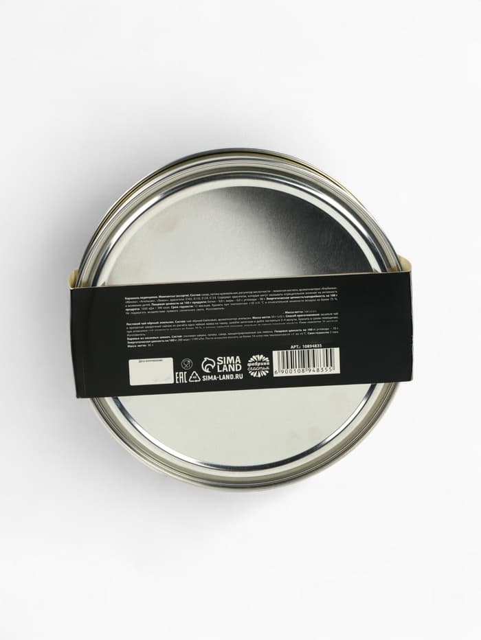 Подарочный новогодний набор в железной банке «Черная икра» : чай 50 г, монпансье 100 г, варенье 30 г, открытка