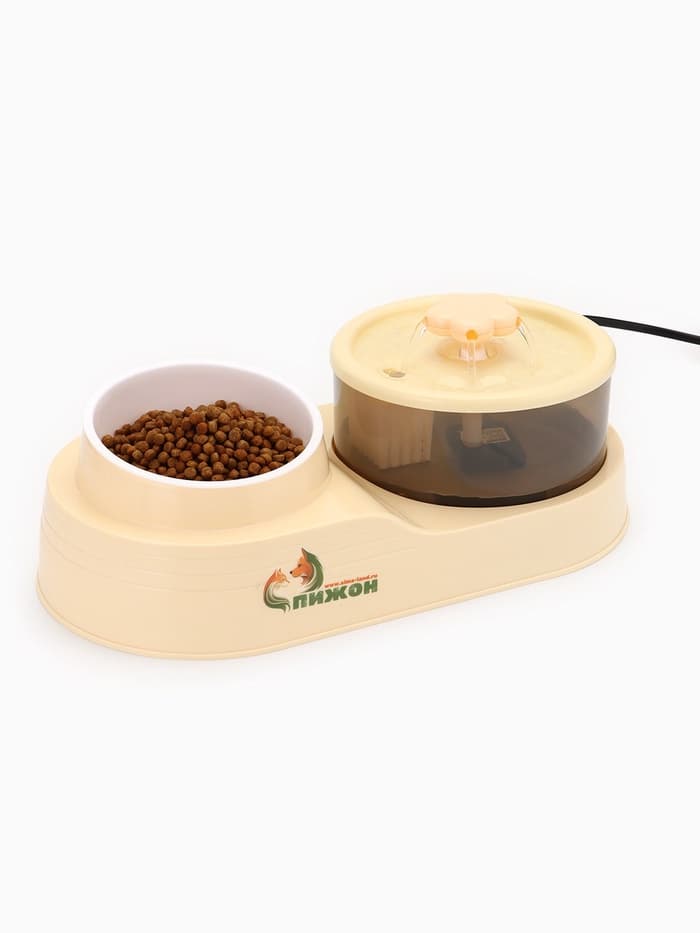 Фонтан для животных с миской «Пижон», 34×17.5×11.5 см, бежевый