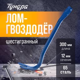 Лом-гвоздодер ТУНДРА, 65 сталь, шестигранный, 300×12 мм