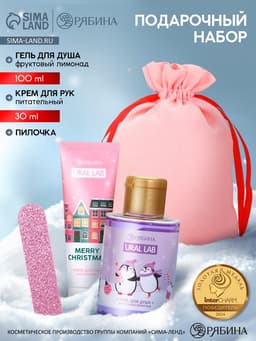 Подарочный набор косметики в мешке: крем для рук, пилочка, гель для душа, аромат фруктовый лимонад, URAL LAB