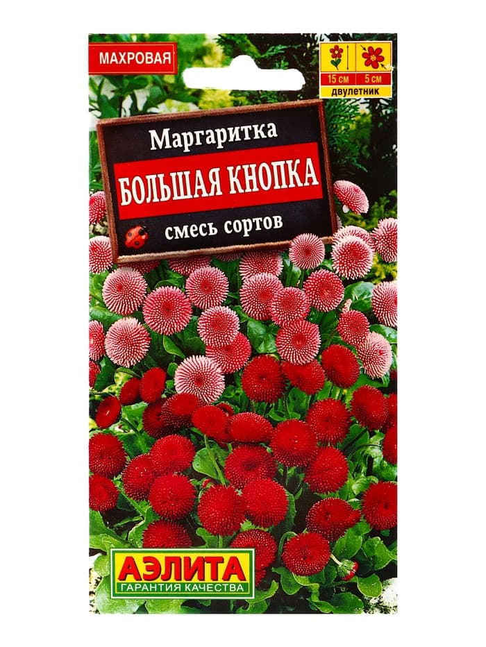 Семена цветов Маргаритка «Большая кнопка», смесь сортов, двулетник, «Агрофирма АЭЛИТА», 0.03 г