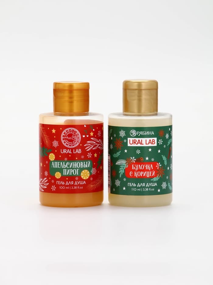 Подарочный набор новогодний в санях: гель для душа 2 шт., соль для ванны и мочалка, URAL LAB