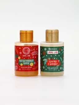 Подарочный набор новогодний в санях: гель для душа 2 шт., соль для ванны и мочалка, URAL LAB
