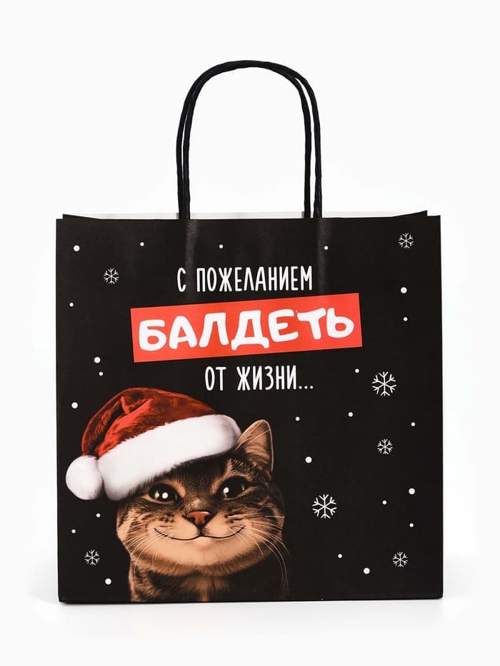 Пакет подарочный новогодний крафтовый «С пожеланием», 22×22×11 см