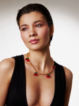 Цепь с подвесами «Вишня», L=45 см, красный, зелёный в золоте