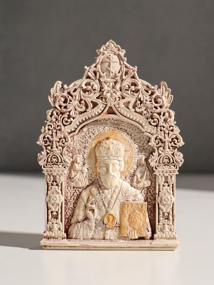 Икона «Николай Чудотворец», с подвесом, 12×8×2 см, гипс, роспись