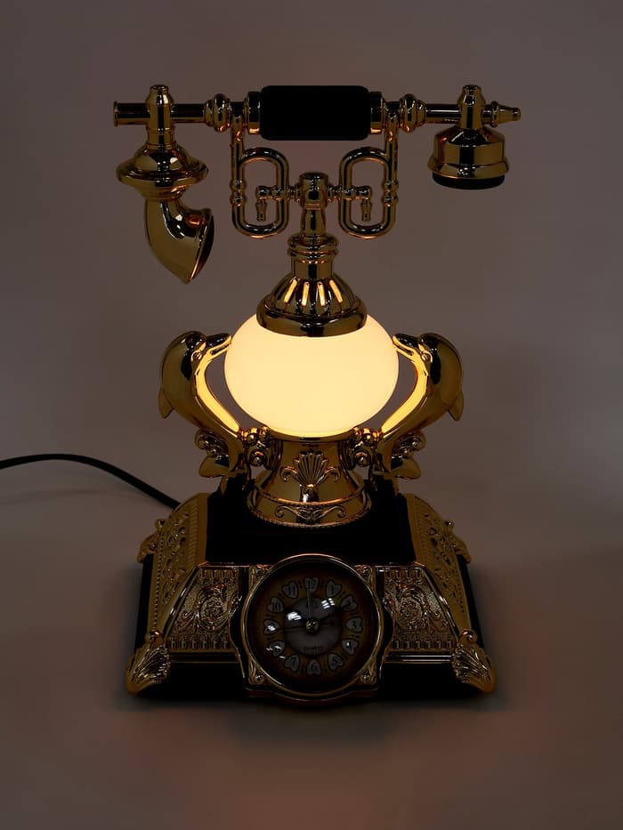 Часы-светильник «Ретро телефон», синий, с будильником, 28.5×18×18 см