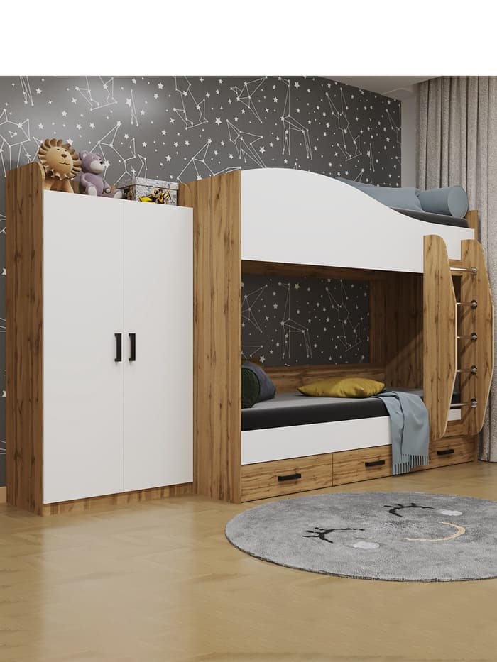 Шкаф распашной двухстворчатый «Клик Мебель. Итан ушастый», 860×450×1700 мм, цвет дуб вотан/белый