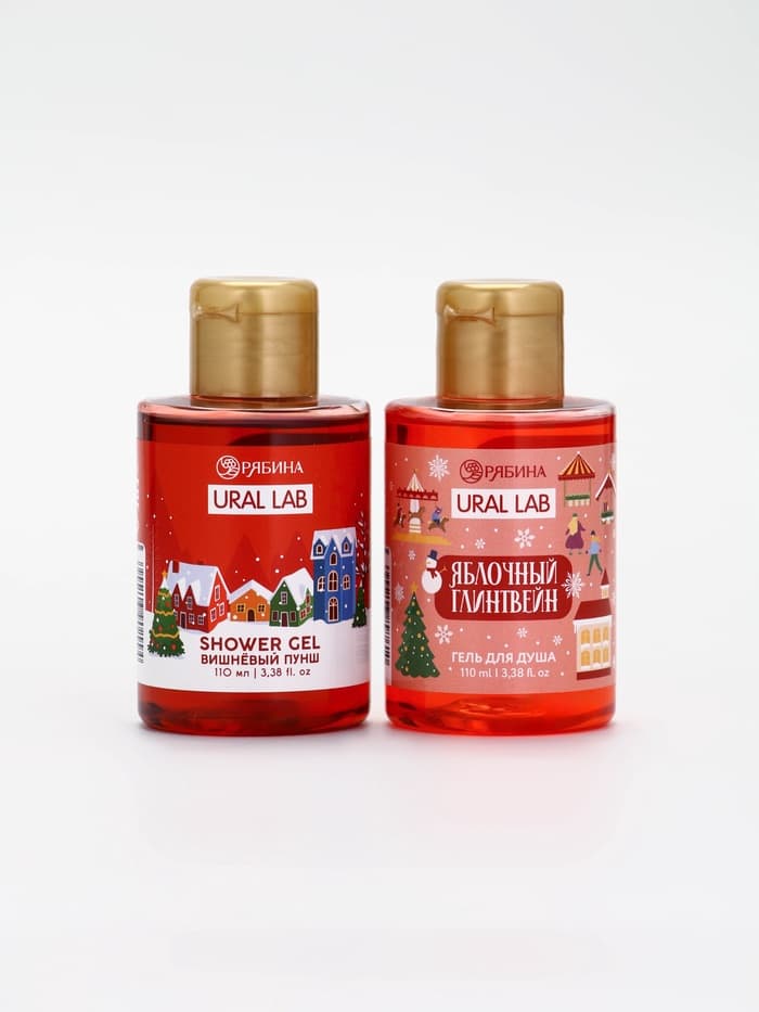 Подарочный набор новогодний в санях: 2 геля для душа, соль для ванны и мочалка, URAL LAB