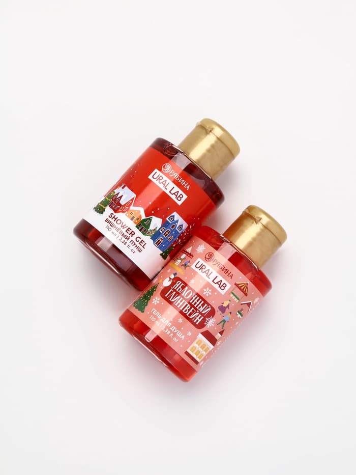 Подарочный набор новогодний в санях: 2 геля для душа, соль для ванны и мочалка, URAL LAB