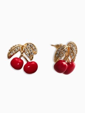 Серьги со стразами «Вишня», бело-красные в золоте
