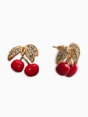 Серьги со стразами «Вишня», бело-красные в золоте