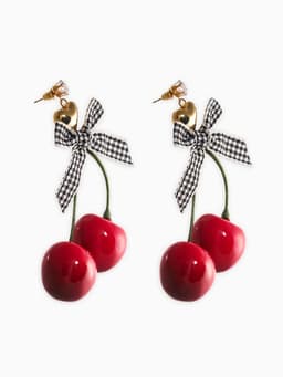 Серьги «Вишня с бантиками», красные в золоте