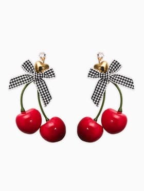 Серьги «Вишня с бантиками», красные в золоте