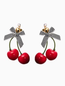 Серьги «Вишня с бантиками», красные в золоте