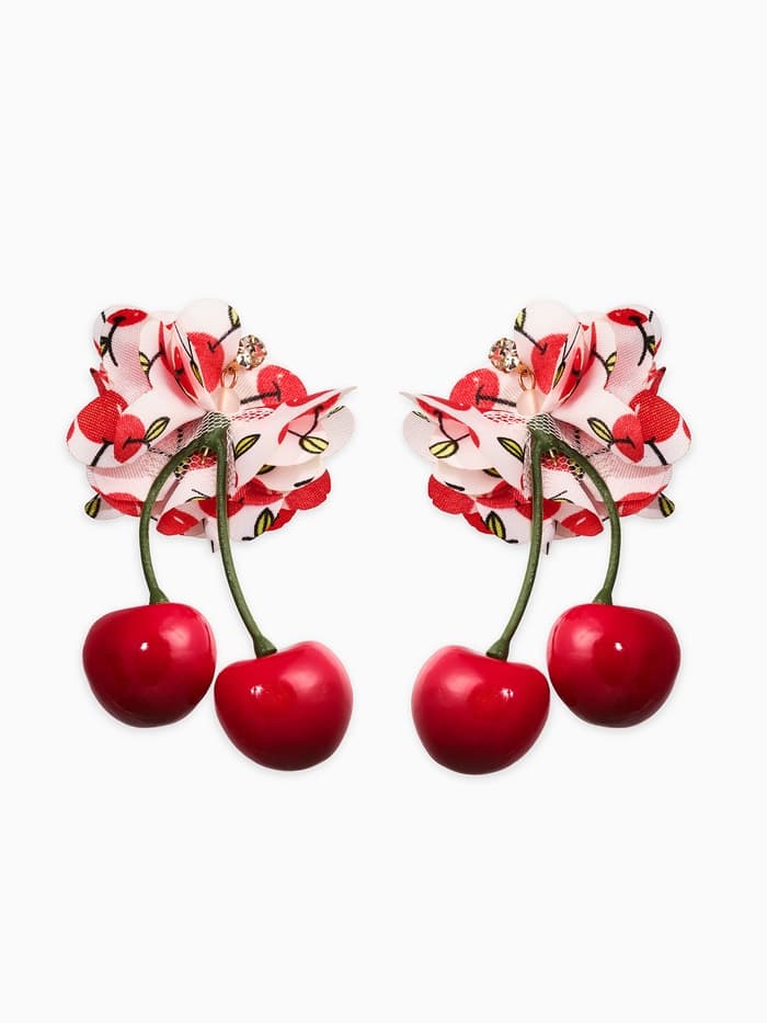 Серьги «Вишня с цветами», цветные в золоте