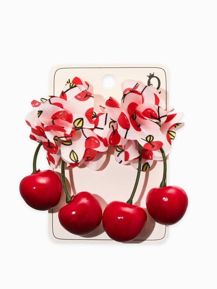 Серьги «Вишня с цветами», цветные в золоте