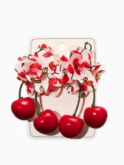 Серьги «Вишня с цветами», цветные в золоте